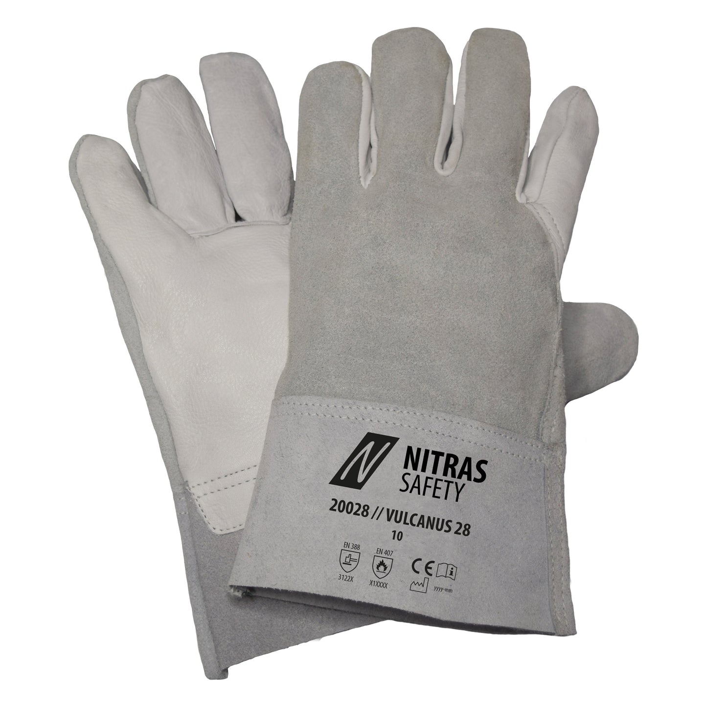 Nitras 20028 Vulcanus 28 Voll-und Spaltleder-Schutzhandschuhe, 10 Paar Packung