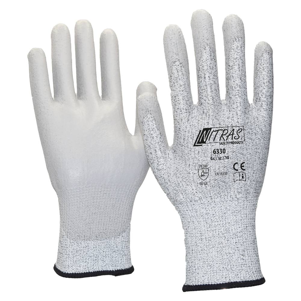 Nitras 6330 Antistatikhandschuh Spezialgarn grau, PU beschichtet, 10 Paar Packung