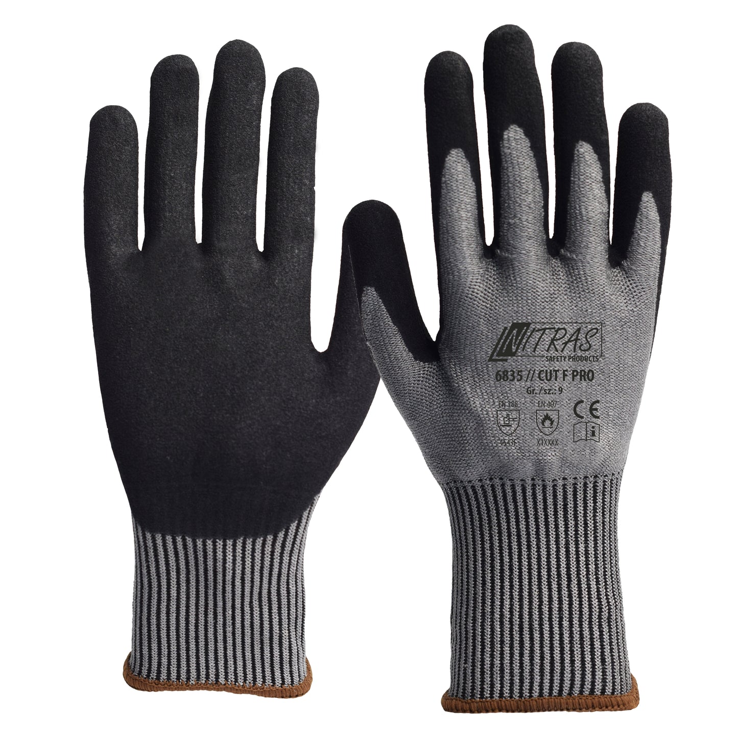 Nitras 6835 Cut F Pro Nitrilschaum-Schnittschutzhandschuhe Level F, 10 Paar Packung