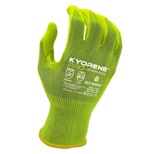 Kyorene K03-303RHV A3 CUT 4X42C Handschuhe Graphene, Nylon Gelb Nitril 24