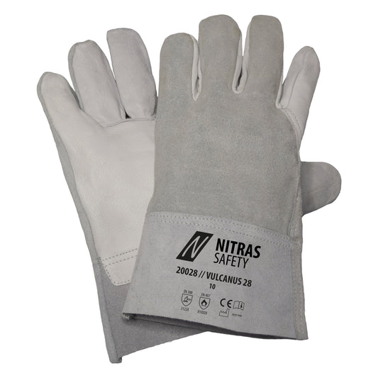 Nitras 20028 Vulcanus 28 Voll-und Spaltleder-Schutzhandschuhe, 10 Paar Packung